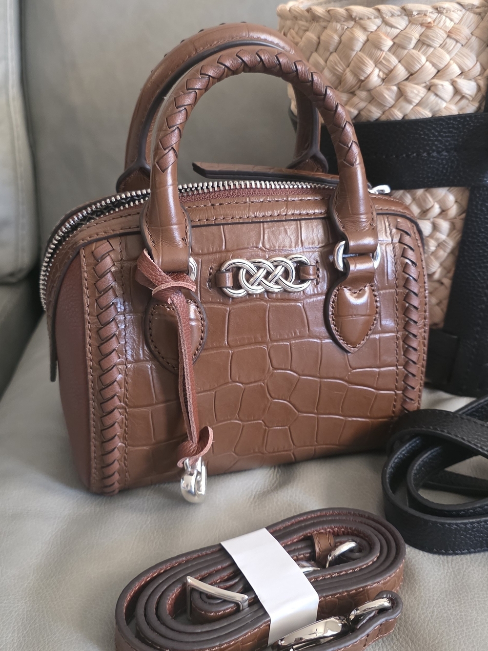 Brighton Brown Croc-Embossed Mini Satchel INTERLOK crossbody Purse Handbag